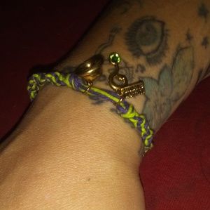Handmade purple and green Riddler bracelet